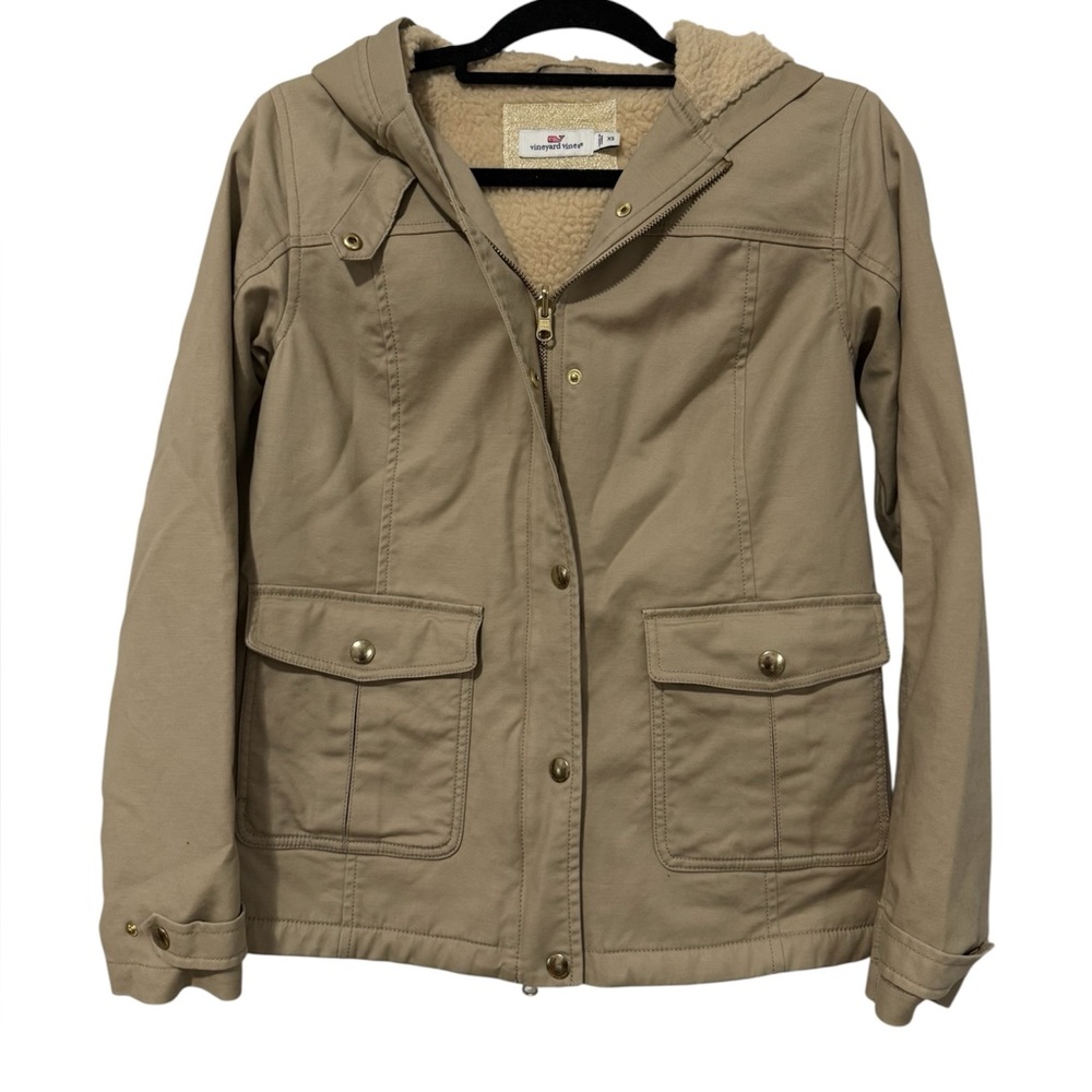 Vineyard Vines Tan/Khaki Fleece Lined Hooded Jacket (Size XS)